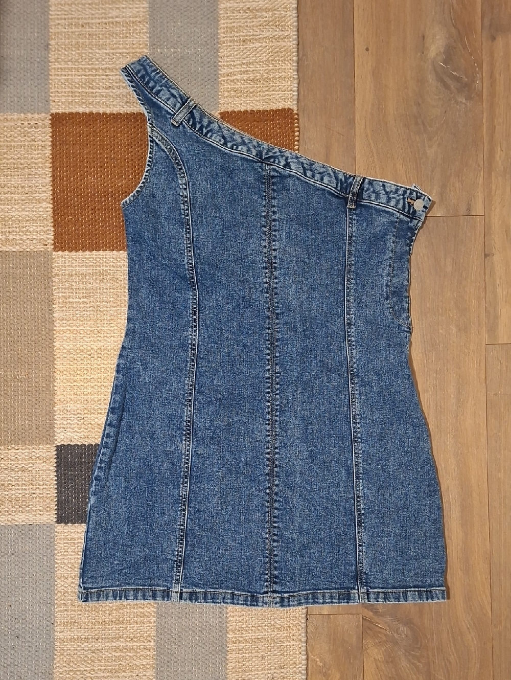Lone Star One-shoulder Western Denim Mini Dress w/ Jean Accents (Size L)